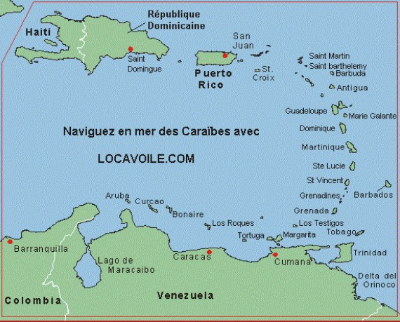 Carte des caraibes avec la Sarl Locavoile